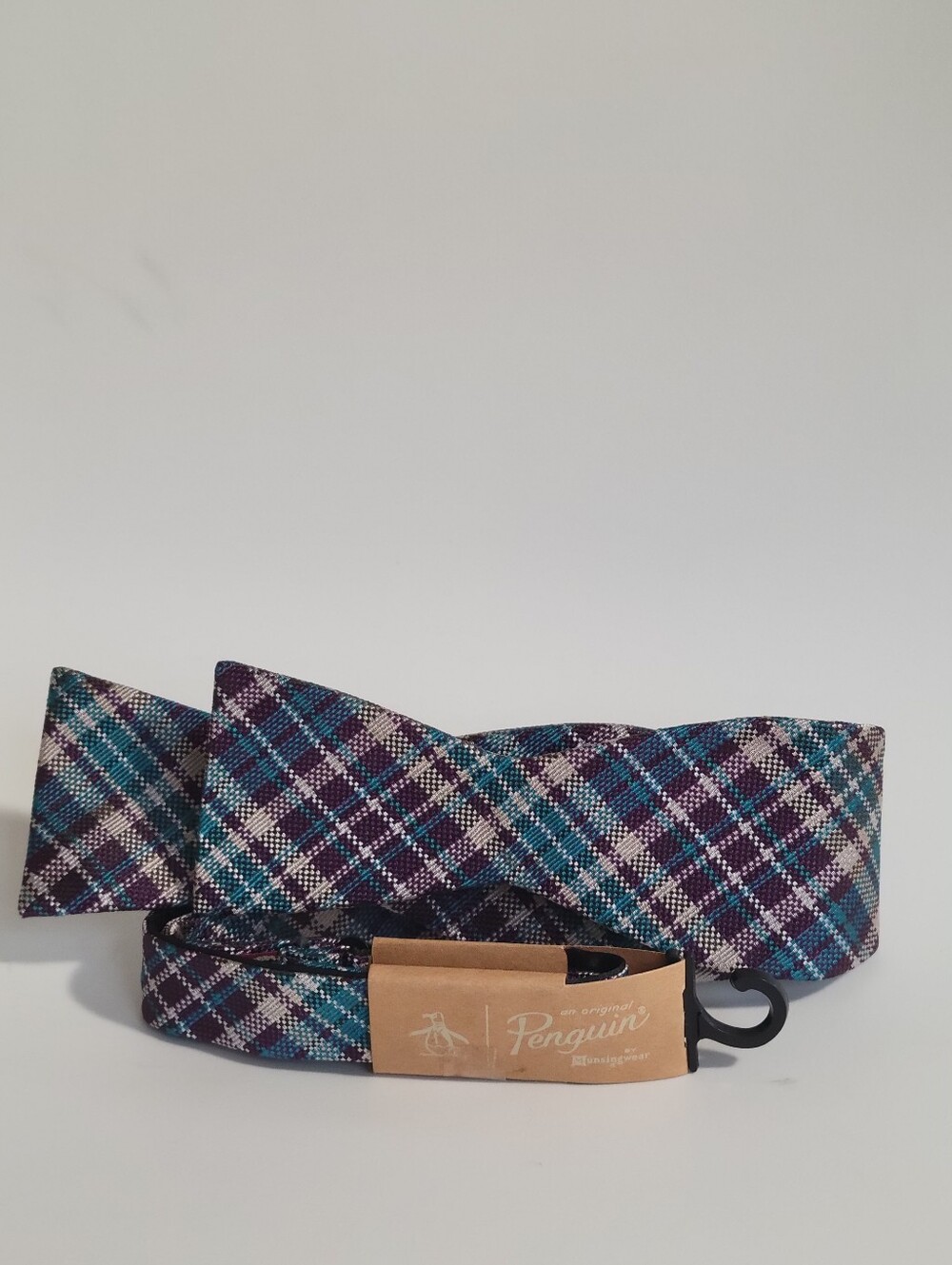 Original Penguin by Munsingwear Men's Plaid Blue & Purple Bowtie, 100% Silk